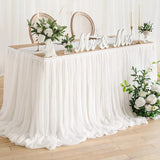 Qfdian  Rectangular Tablecloth Solid Color Fluffy Table Skirt Chiffon Ruffles Suitable for Wedding Decoration Birthday Parties Festivals