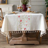 Qfdian  Three-dimensional Embroidery Table Cloth Light Luxury French Retro Rectangular Coffee Table Cloth High-grade Cotton Linen Decor