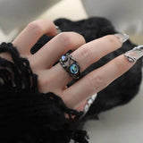 Qfdian  Punk Geometry Moonstone Open Dark Metal Ring For Women Girls Fashion Vintage Jewelry Y2K EMO Grunge EMO Accessories