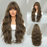 Qfdian  Long Curly Light Brown Wig For Women Daily Use High Density Layered Middle Part Hair Wigs Synthetic Wig With Fluffy Wig