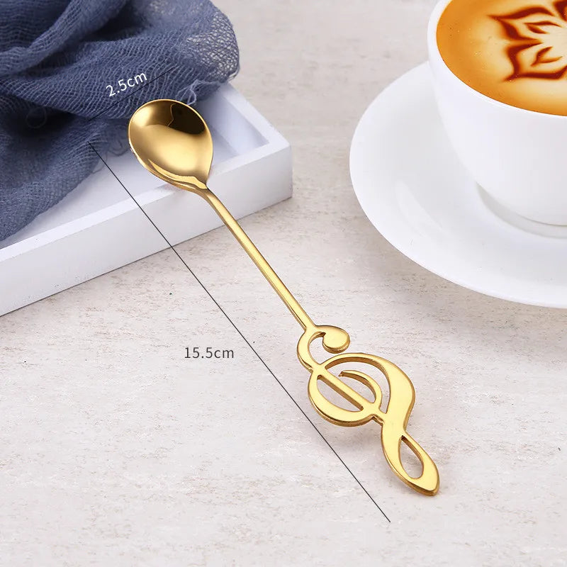 Qfdian Stainless Steel Musical Notes Coffee Spoon Stirring Cup Spoon Music Stick Ice Cream Gift Spoon Kitchen Tool Accessories