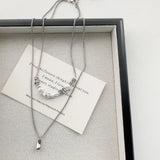 Qfdian  Double Layer Pendant Necklace Irregular Geometric Water Drop Silver Tone Alloy Minimalist Versatile Choker Jewelry Women