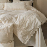 Qfdian 4/5Pcs French Vintage Bedding Sets 85% Cotton and 15% Linen Stitch Embroidery Double Bed Sheet Coverlet Quilt Cover Pillowcases