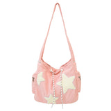 Qfdian Large Capacity Corduroy Bag, Women's Single Shoulder Casual Five Pointed Star Crossbody Bag, Versatile Tote Bag