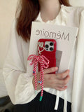 Qfdian Colorful summer leather fundas for iphone 15 pro max 13pro 14pro 15promax 12 14 13 ins bowknot rope pendant simple phone case