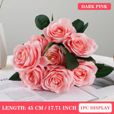 Qfdian  9 Heads Artificial Flower Silk Rose white Eucalyptus leaves Peony Bouquet Fake Flower for Wedding Table Party Vase Home Decor