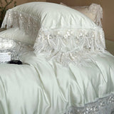 Qfdian Romantic Lace Princess Wedding Bedding Set 1000TC Lyocell Cotton Soft Silky Duvet Cover Bed Sheet/Fitted Sheet Pillowcases 4Pcs