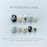 Qfdian  Size S Handmade Acrylic Press on Nails Short Square Round False Nails With Designs Ballet Sweet Cute Fake Nails With Glue