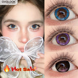 Qfdian  2pcs Cosplay Colored Contact Lenses Blue Purple Doll Eyes for Anime Halloween Makeup Soft Contact Lenswith Prescription