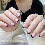 Qfdian 24Pcs Spring Colorful French Fake Nail with Designs Short Square Head Press on False Nails Wearable Simple Jelly Sticks on Nails