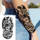 Qfdian  Realistic Fake Peony Temporary Tattoos For Women Girl Black Rose Elephant Flower Tattoo Sticker Tiger Anemone Tatoos Half Sleeve