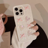 Qfdian 3D pink bow love phone case for iphone 13 pro max 15pro 11 13pro 15promax 14promax 12 sweet bright shell shockproof cover girl