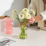 Qfdian  European Retro Glass Vase Water Nourishing Flower Arrangement Container Desktop Dining Table Flower Arrangement Vase Decoration