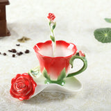 Qfdian Chinese Colorful Ceramic Coffee Cup Saucer Enamel Flower Mug Wedding Gift Creative Afternoon Camellia Tea Cup Breakfast Milk Mug