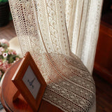 Qfdian Rustic Crochet Curtains Living Room Vintage Farmhouse Knitted Boho Beige Rod Pocket Drapes Tassel Curtain for Bedroom Home Decor