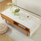Qfdian  ‌New Nordic Solid Stripe Tablecloth Modern Minimalist Tassel Trim Dustproof Durable Decoration Mats Home Desk Dining Table Cloth