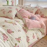 Qfdian Floral print French Style Bedding Set Bubble cotton Duvet Cover Set Washed Cotton Flat Sheet set Queen For Girl Decor Home