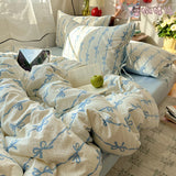 Qfdian  New Comforter Sets Duvet Cover Korean Style Bowknot Lace-up Puffy Cotton 4PCS Bedding Set For Women Girls Home Room Decor