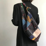 Qfdian  Vintage Y2k Aesthetic Grunge Women Handbags High-capacity Harajuku Striped Canvas Underarm Bag Luxury Design Shoulder Tote Bags