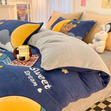 Qfdian  Plush 4-piece Set Winter Constant Temperature Quilt Cover Coral Fleece Sheet Children's 3-piece Set Bedding Article PillowCase