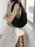Qfdian Korean Sweet Dot Pleated Shoulder Handbags Fashion Office Lady Chic Women Hobo Bag Y2k Aesthetic Fairy All Match Crossbody Bags