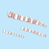 Qfdian  24pcs Light Pink Cat's Eye Press On Nails For Foot Simple Red Wave Point Decor False Toenails Korean Style Summer Fake Toenail