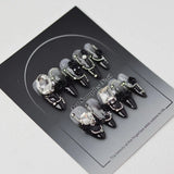 Qfdian 10Pcs luxury Black French Style Fake Nails Handmade Almond Press on Nails Rhinestone Decor Wedding Nails Tips Wearable Manicure