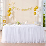 Qfdian  White Sheer Table Skirt, Rectangular Round Table, 2-Layer Pleated Sheer Skirt Decoration, Wedding Birthday Party, Baby Shower, Cake, Dessert Table