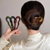 Qfdian U-Shaped Hair Fork Fashion Tortoiseshell Acetate Acrylic Hairpin Geometric Design Headwear Hair Sticks Women Girls