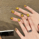 Qfdian Handmade Press on Nails Shiny Cat Eye French Fake Nails with Leopard print Wearable Detachable Glitter Long Almond False Nails