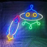 Qfdian  Rocket Neon Lights Neon Signs Bar Party Wall Hanging Light for Shop Window Xmas New Years Home Decor Neon Lamp USB Powered