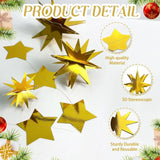 Qfdian  4PCS Gold 3D Stars Metallic Paper Hanging Garlands for Christmas Wedding Birthday Graduate Party Ceiling Decorations Supplies