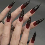 Qfdian  Y2K Star Press on Nails Gradient Black Fake Nails Medium Length Square False Nails Moon Designs for Women Girls Party Daily Use