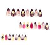 Qfdian  24pcs Colorful Five-pointed Star Press On Nails Red Stripes French Style Y2k Fake Nails Yellow Almond European Fake Nail Tips