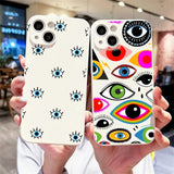 Qfdian  Lucky Eye Blue Evil Eye Print Phone Case for iPhone 16 15 14 13 12 11 Pro Max Mini X XS SE 7 8 Plus 16E Shockproof Cover Fundas