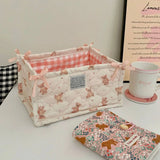 Qfdian Ins Style Cute Quilted Storage Basket Desktop Storage Basket Storage Box Cosmetics Snacks Small Sundries Organizing Bag