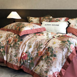 Qfdian 1000TC Egyptian Cotton Vintage Oil Painting Style Flowers Print Bedding Set Duvet Cover Flat/Fitted Bed Sheet Pillowcase 4Pcs