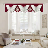 Qfdian  1Pc,Blue and White Luxury Waterfall Valance Curtain Hanging for Luxury Window Thick Swag with Pendant Beads Window Bedroom Decor