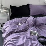 Qfdian  Bedding Set Ins Ambiance Blue Coffee Grid Mixed With Washed Cotton Minimalist Flat&Fitted Sheets Duvet Cover Set With Pillowcase