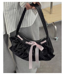 Qfdian Women All Match Fashion Office Lady Handbags Fairy Ruffled Bow Y2k Aesthetic Shoulder Bags Causal Vintage Elegant Underarm Bag