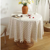 Qfdian Green Leaves Print Round Tablecloth Cotton Linen Boho Table Cloth with Tassels for Kitchen Restaurant Christmas Party Decoration