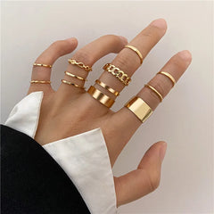 Boho Gold Color Cross Wide Rings Set For Women Girls Simple Chain Finger Tail Rings NEW Bijoux Jewelry Gifts Ring Female