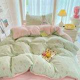 Qfdian  ‌Ins-style Class A ultra-soft double-layer yarn washed cotton 4-piece set, cute quilt cover, student dormitory single and double