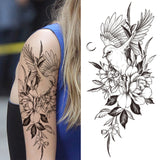 Qfdian Black Sexy Flower Waterproof Temporary Tattoos Sticker Rose Snake Lion Women Body Arm Painting Realistic Fake Tattoo
