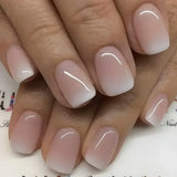 Qfdian  24Pcs Short Square Coffin False Nails Square Fake Nails with Glue French Glitter Wearable Acrylic Nails Set Press on Nail Tips