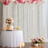 Qfdian  White Backdrop Curtains with Lights String for Wedding Parties 10×10ft Sheer Tulle Backdrop Curtain for Bridal Shower Birthday