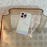Qfdian Summer pink green check colorful fundas for iphone 15pro 14pro 13 14 15 pro max 13pro 15promax bowknot chain ins phone case