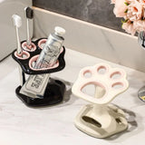 Qfdian  Cat Paw Shape Ceramic Toothbrush Holder Cute No Punching Toothbrush Holder Base Makeup Brush Storage Bathroom Accessories Tool