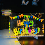 Qfdian LED Note Board Night Light with 7 Colors Pen Lighted Acrylic Drawing Board Glowing Message Marker Board For Office School Home