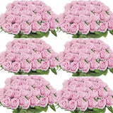 Qfdian 100PCS White Roses Artificial Flowers Bulk Fake Velvet Roses with Bendable Long Stems for Wedding Home Arrangement Event Parties